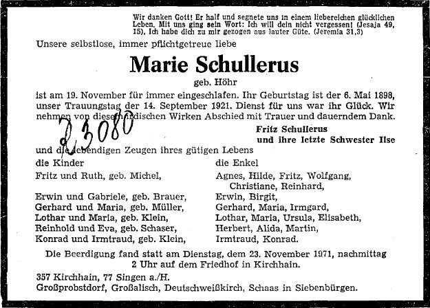 Hoehr Marie 1898-1971 Todesanzeige